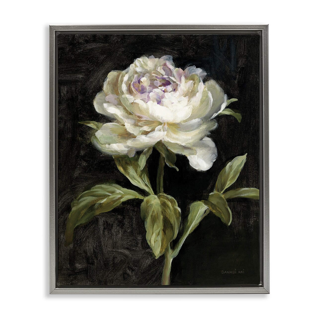 Stupell Industries Peony on Black Floater Framed Canvas Wall Art Design by Danhui Nai